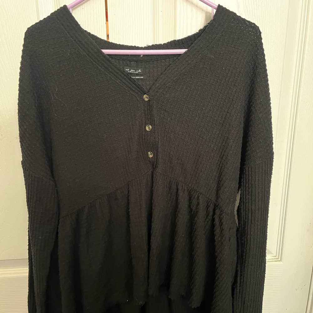 Urban Outfitters Black Textured V-Neck Blouse